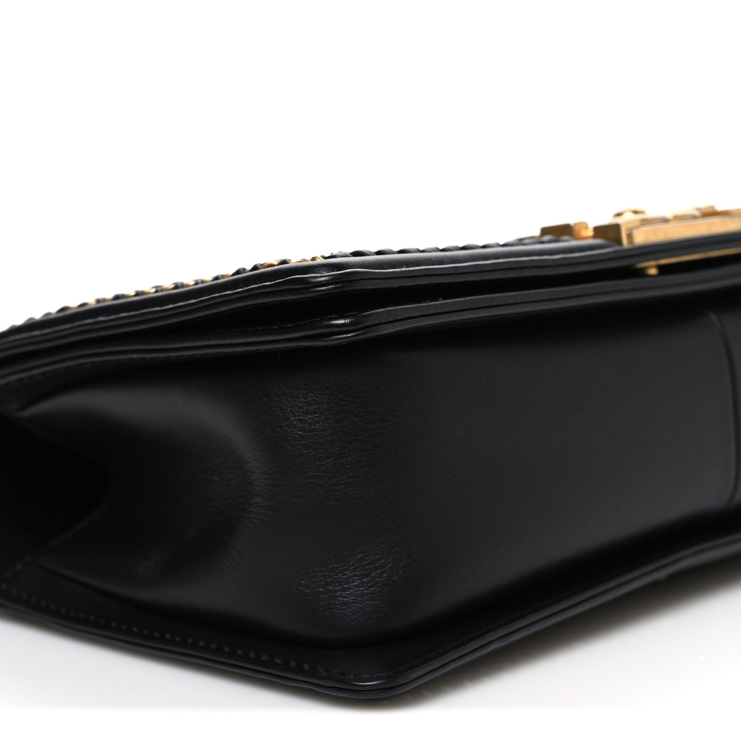 Calfskin Quilted Medium Boy Top Handle Flap Black