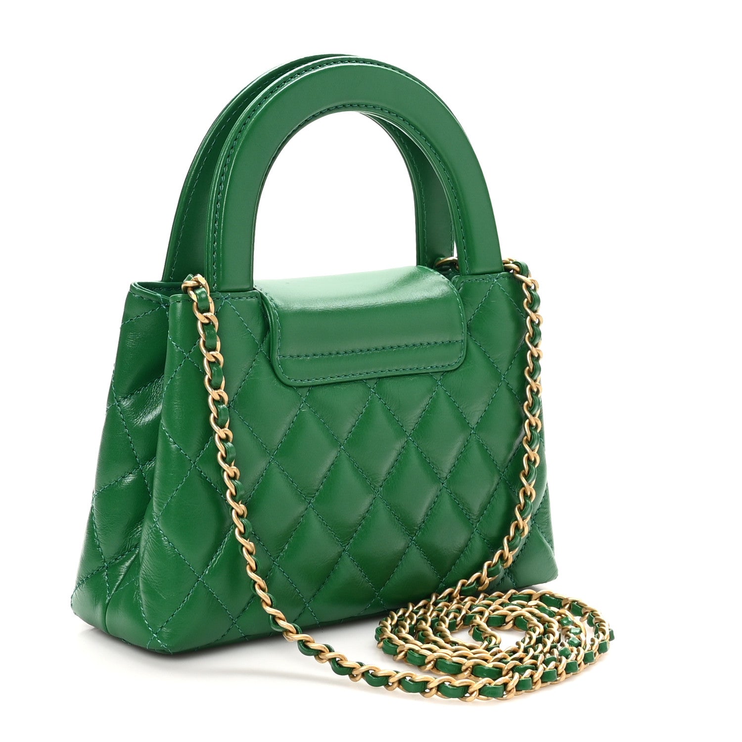 Chanel Shiny Aged Calfskin Quilted Nano Kelly Shopper Green 3 of 11