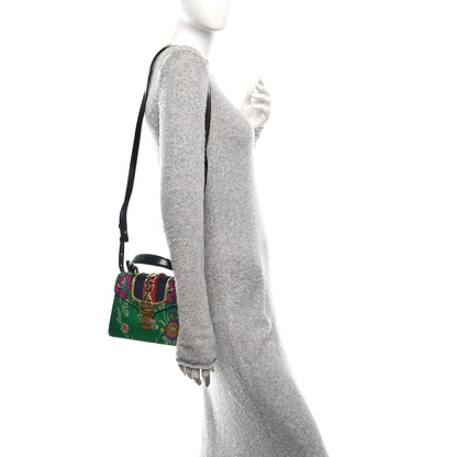Gucci Jacquard Floral Mini Sylvie Top Handle Bag Green Multicolor Black 2 of 12