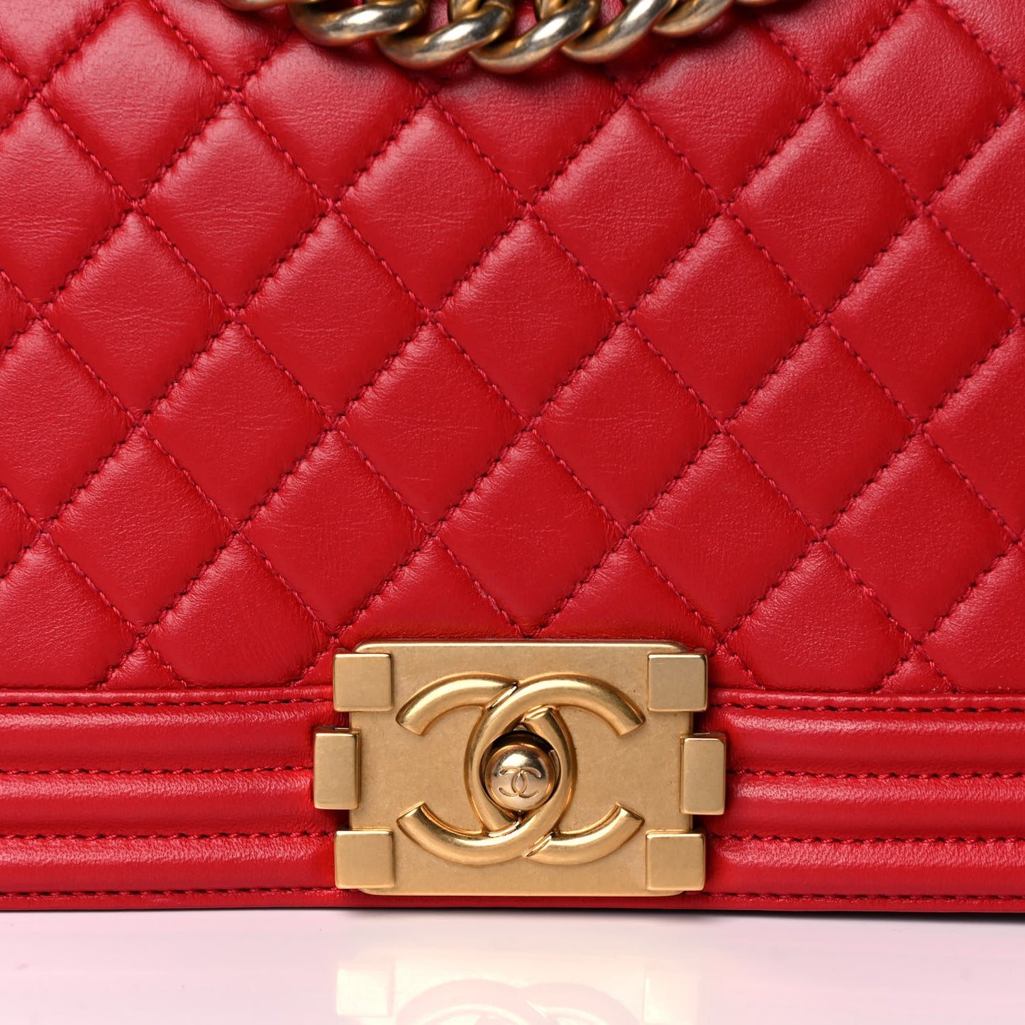Lambskin Quilted Medium Boy Flap Red