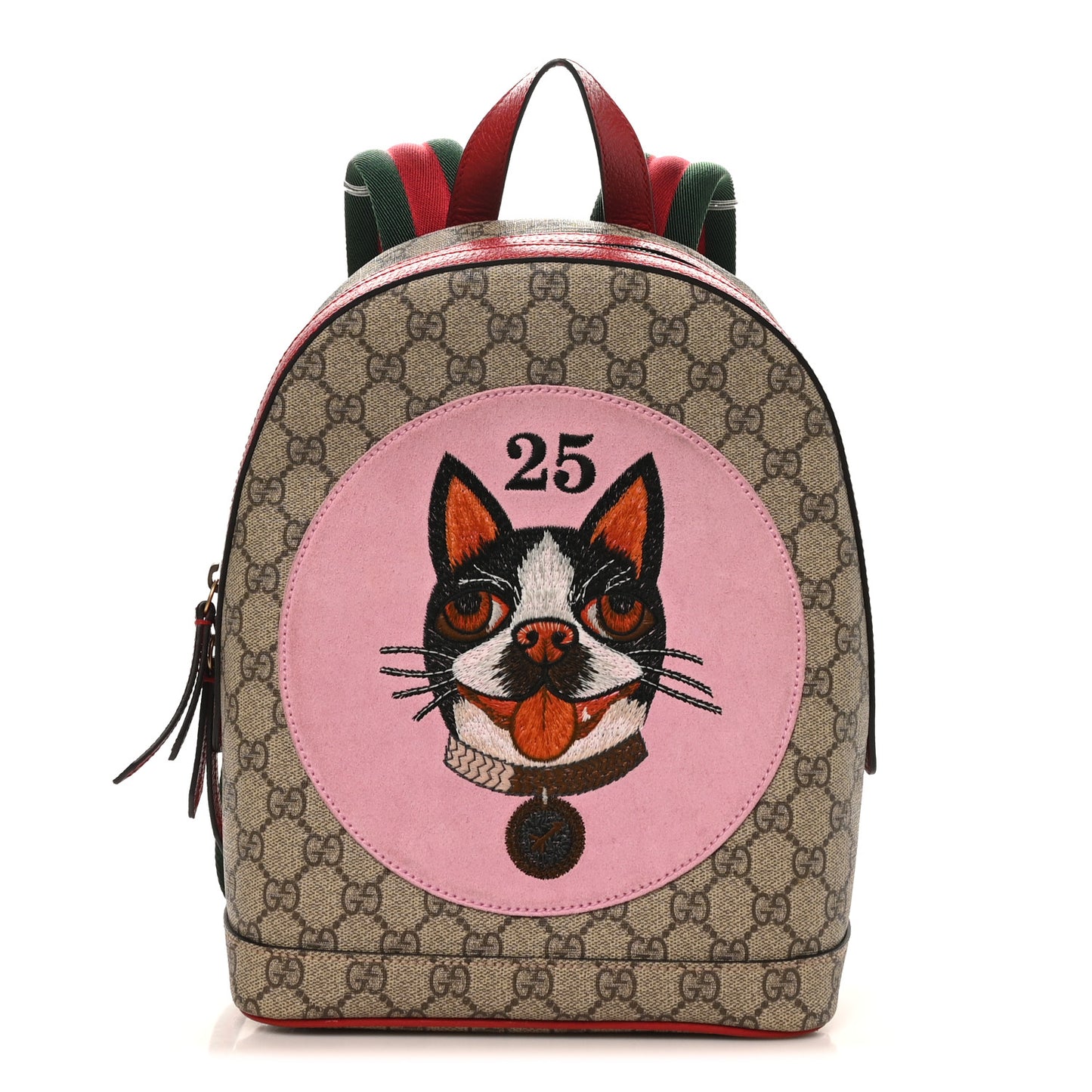 GG Supreme Monogram Web Bosco Patch Dome Backpack Beige Malva Hibiscus Red