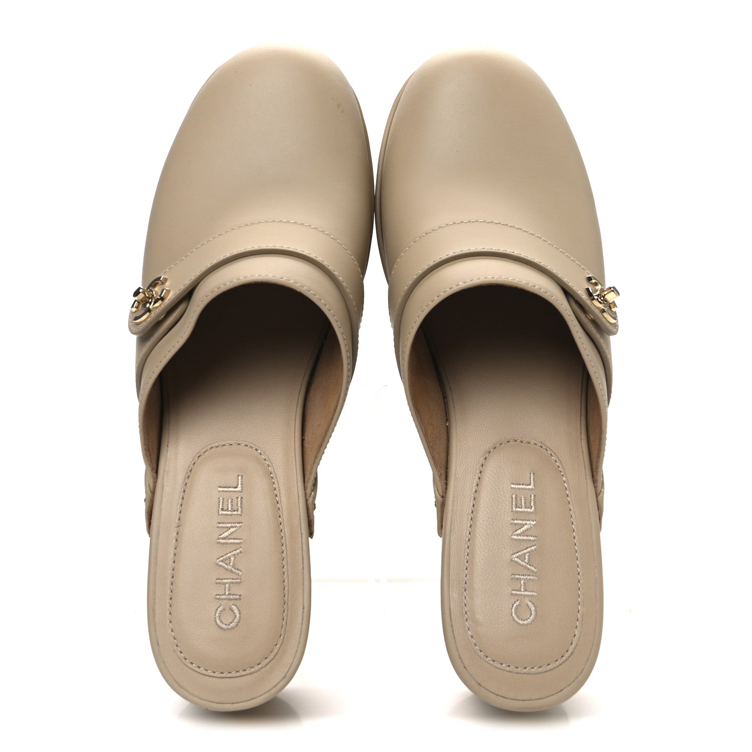 Chanel Calfskin CC Turn Lock Clogs 40 Beige 2 of 10