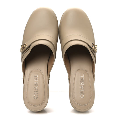 Chanel Calfskin CC Turn Lock Clogs 40 Beige 2 of 10