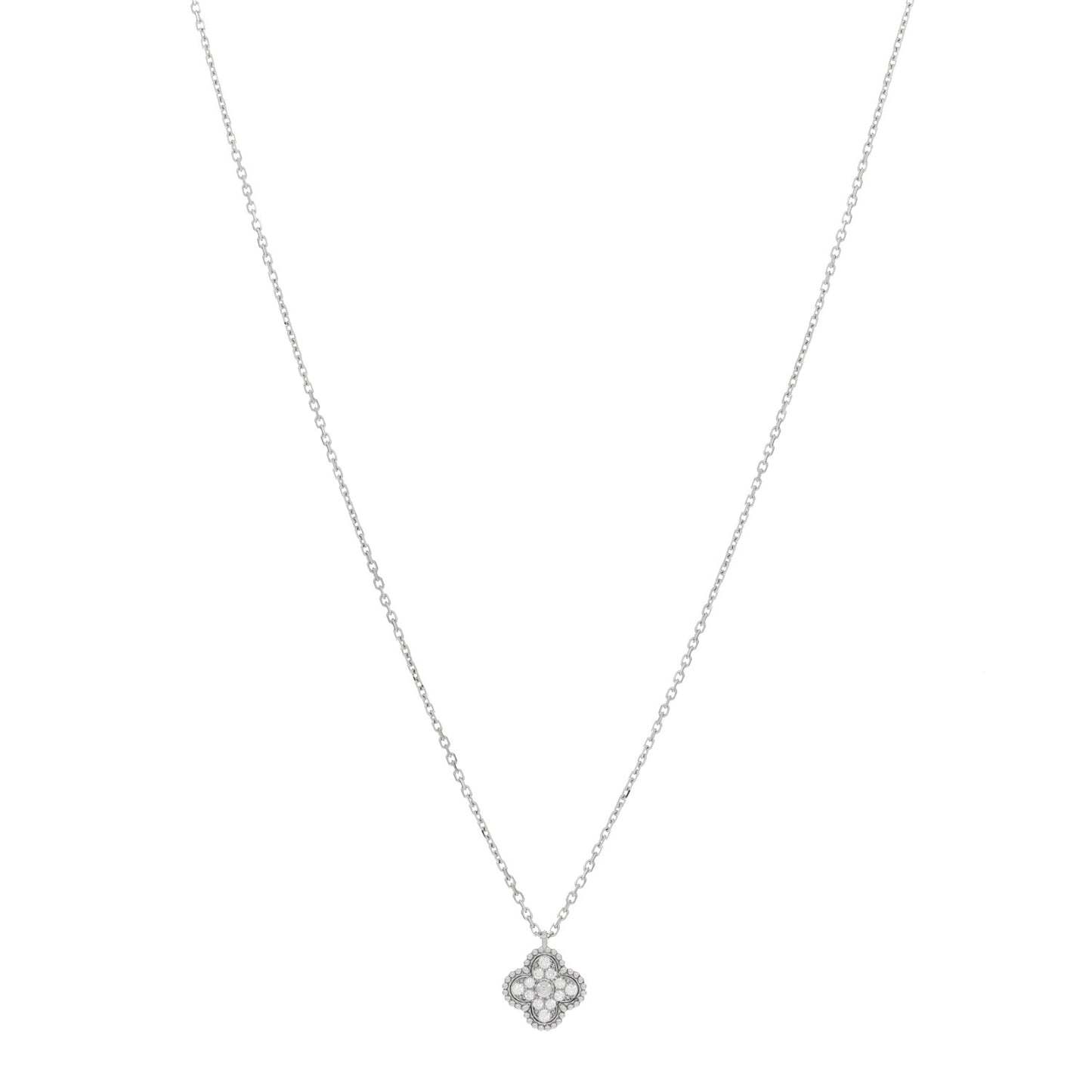 18K White Gold Diamond Sweet Alhambra Pendant Necklace
