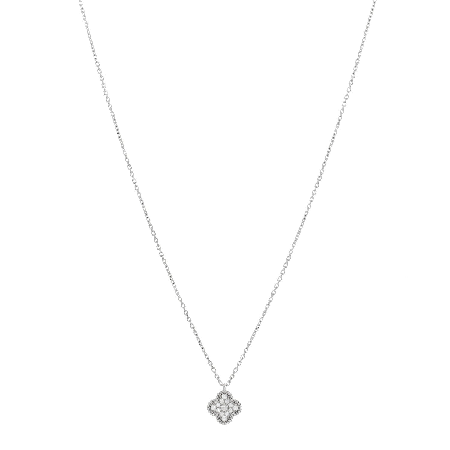 Van Cleef & Arpels 18K White Gold Diamond Sweet Alhambra Pendant Necklace 1 of 5