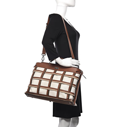 Fendi Canvas Calfskin Suede Large Peekaboo Iconic Essential Satchel Brown 2 of 14
