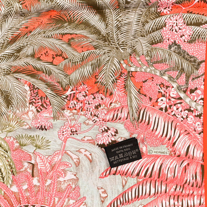 Hermes Silk Faubourg Tropical Scarf 90 Orange Kaki Saumon 3 of 3