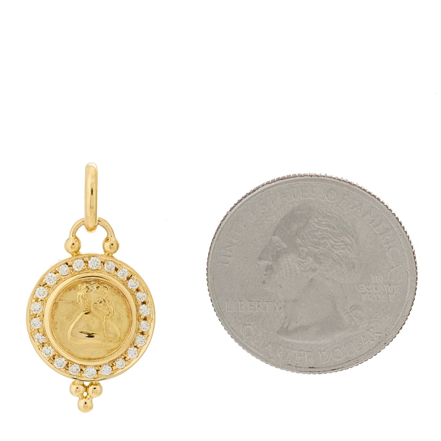 18K Yellow Gold Diamond 10mm Pave Angel Pendant