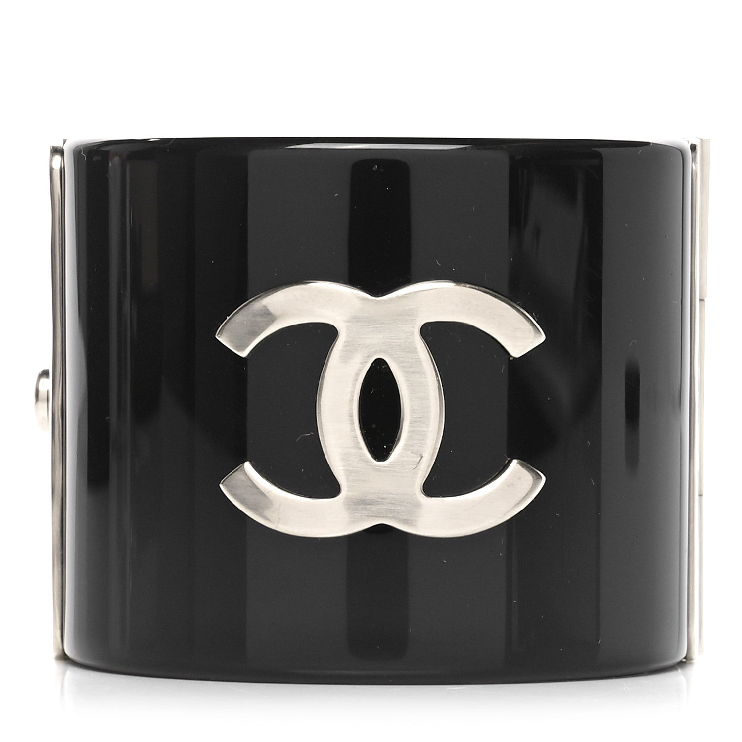Chanel Resin Pearl CC Cuff Bracelet Black 1 of 5