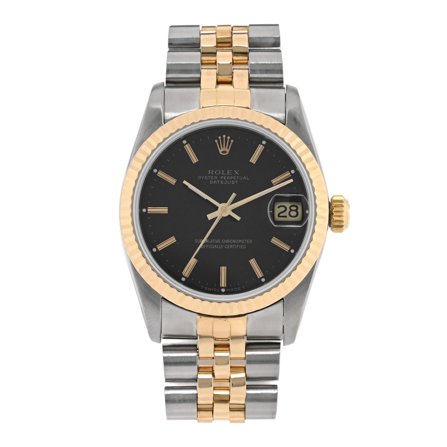 Stainless Steel 18K Yellow Gold 31mm Oyster Perpetual Datejust Watch Black 68273