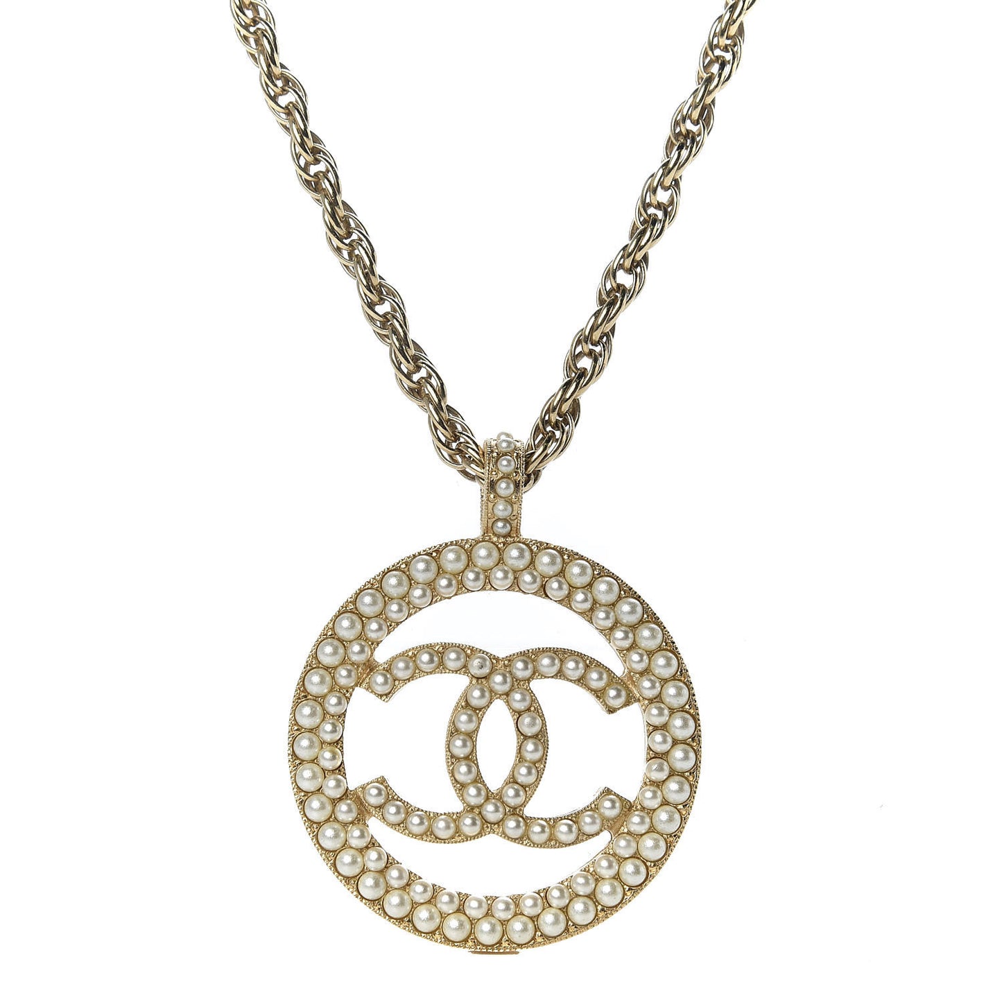 Pearl CC Medallion Necklace Gold
