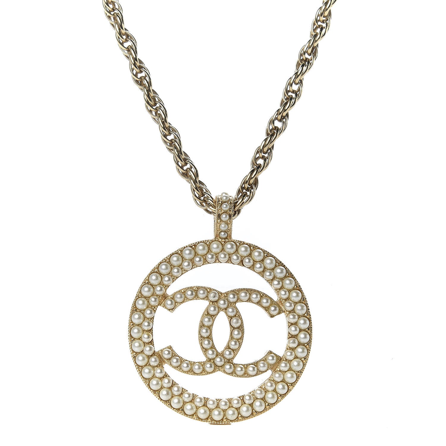 Chanel Pearl CC Medallion Necklace Gold 4 of 6