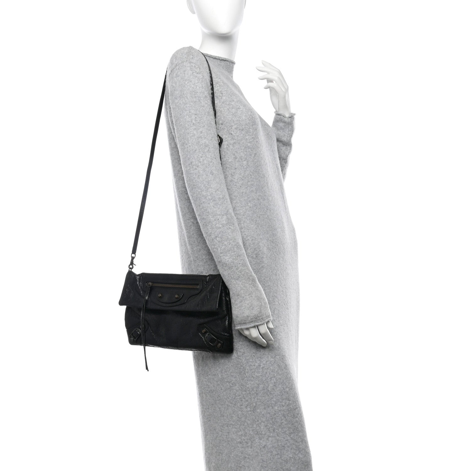Balenciaga Agneau Classic Hardware Envelope Strap Clutch Black 2 of 11