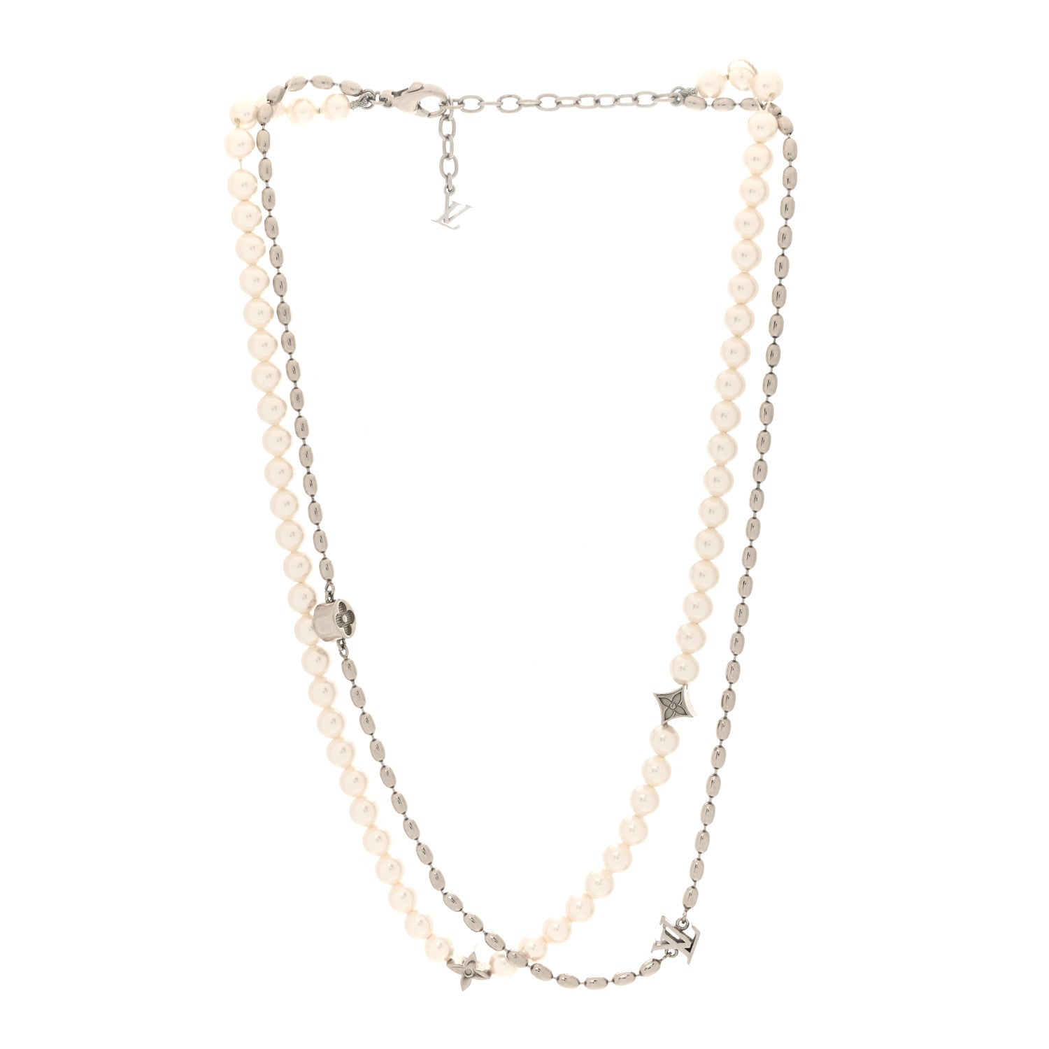 Louis Vuitton Metal Pearls Fusion Necklace Silver 3 of 7