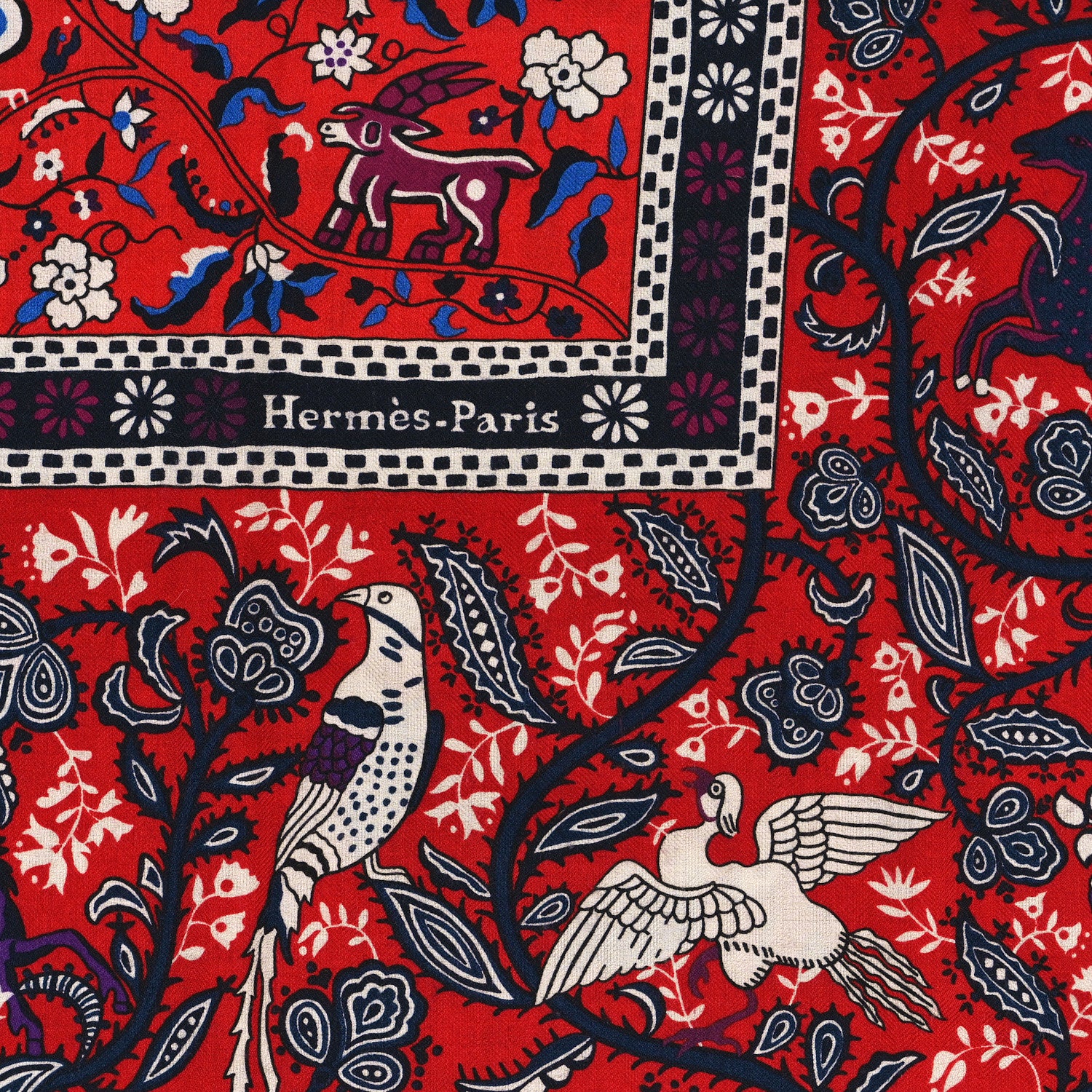 Hermes Cashmere Silk Jardins De Soie Shawl 140 Rouge Blue Violet 2 of 6