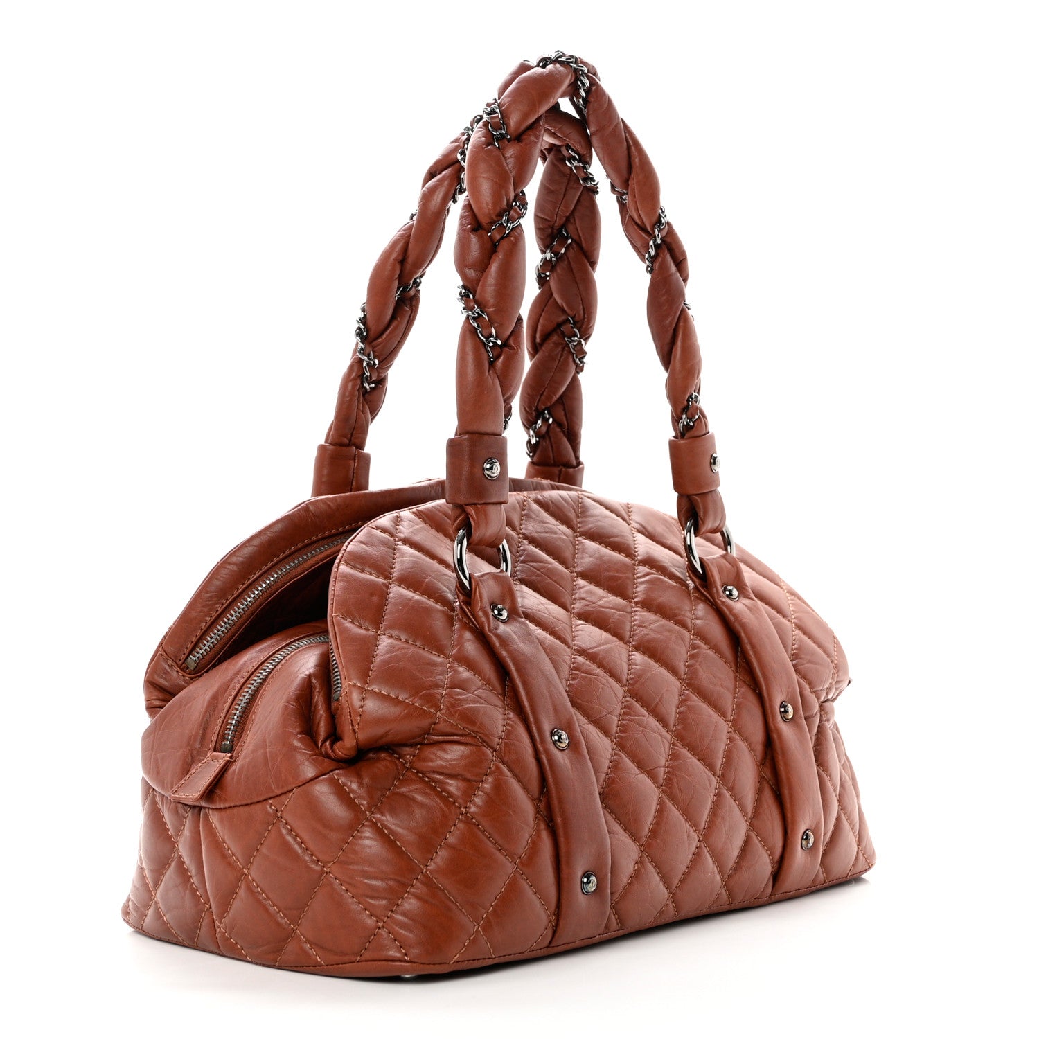 Chanel Distressed Lambskin Vintage Ligne Lady Braid Tote Brown 2 of 9
