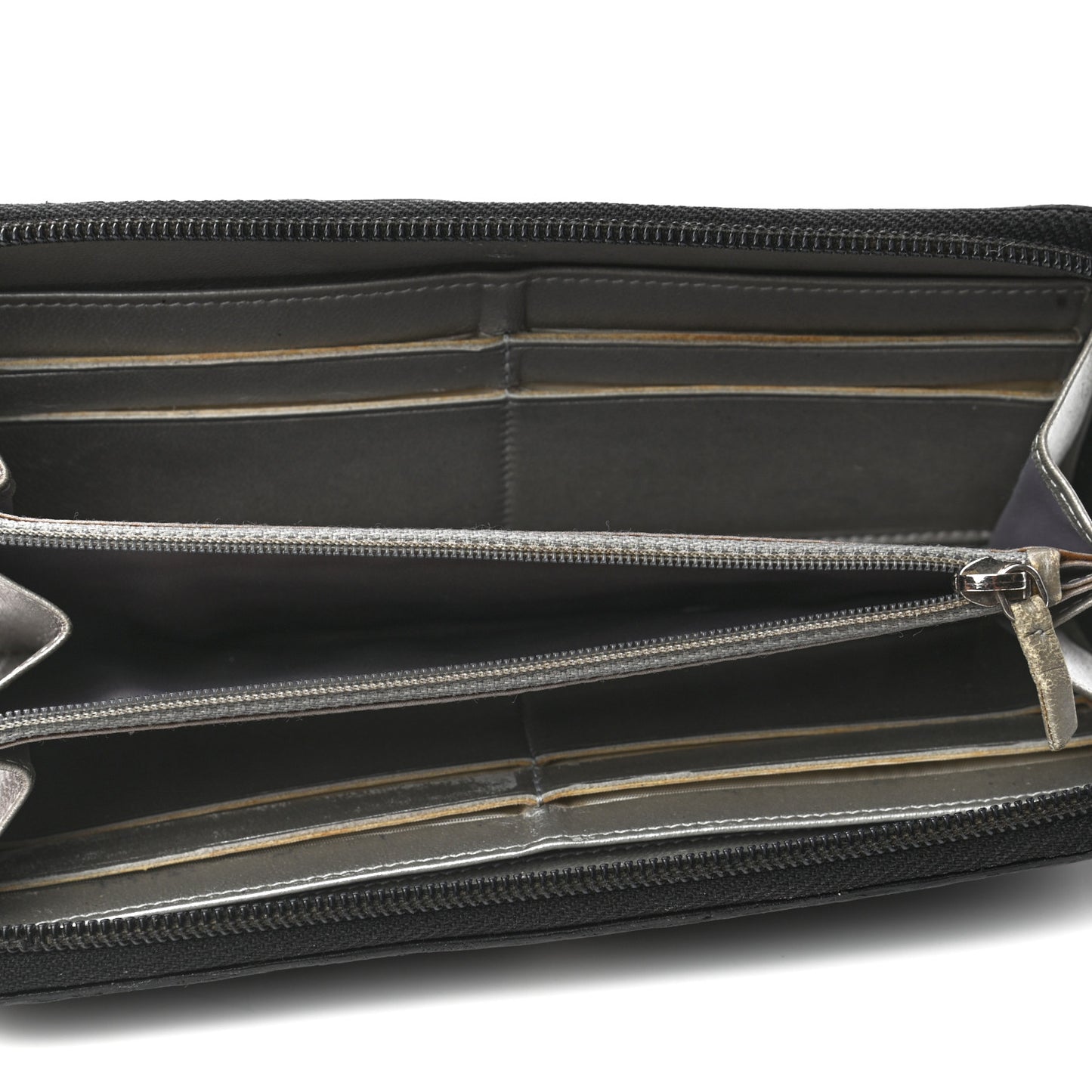 Lambskin Camellia Embossed Large Zip Around Gusset Wallet Black
