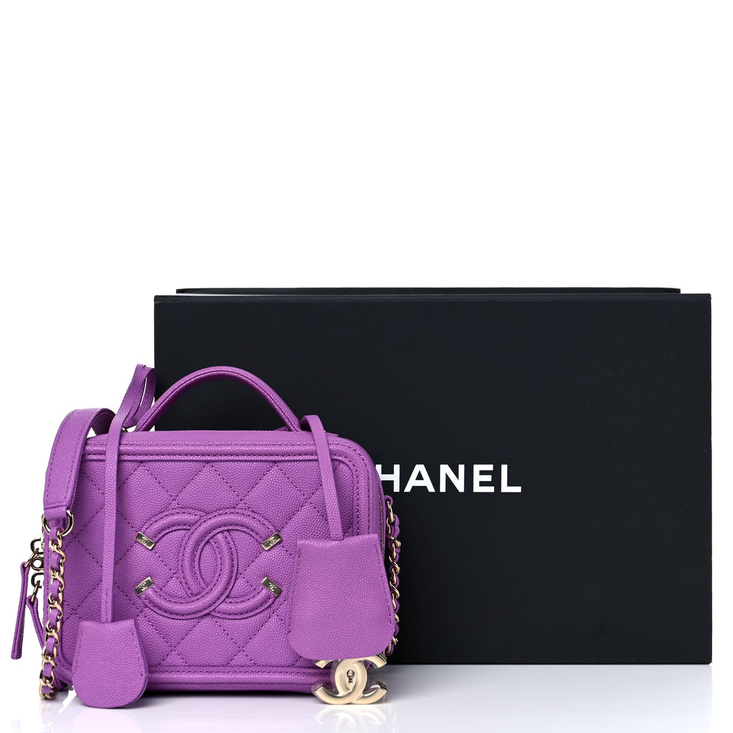 Caviar Quilted Small CC Filigree Vanity Case Purple