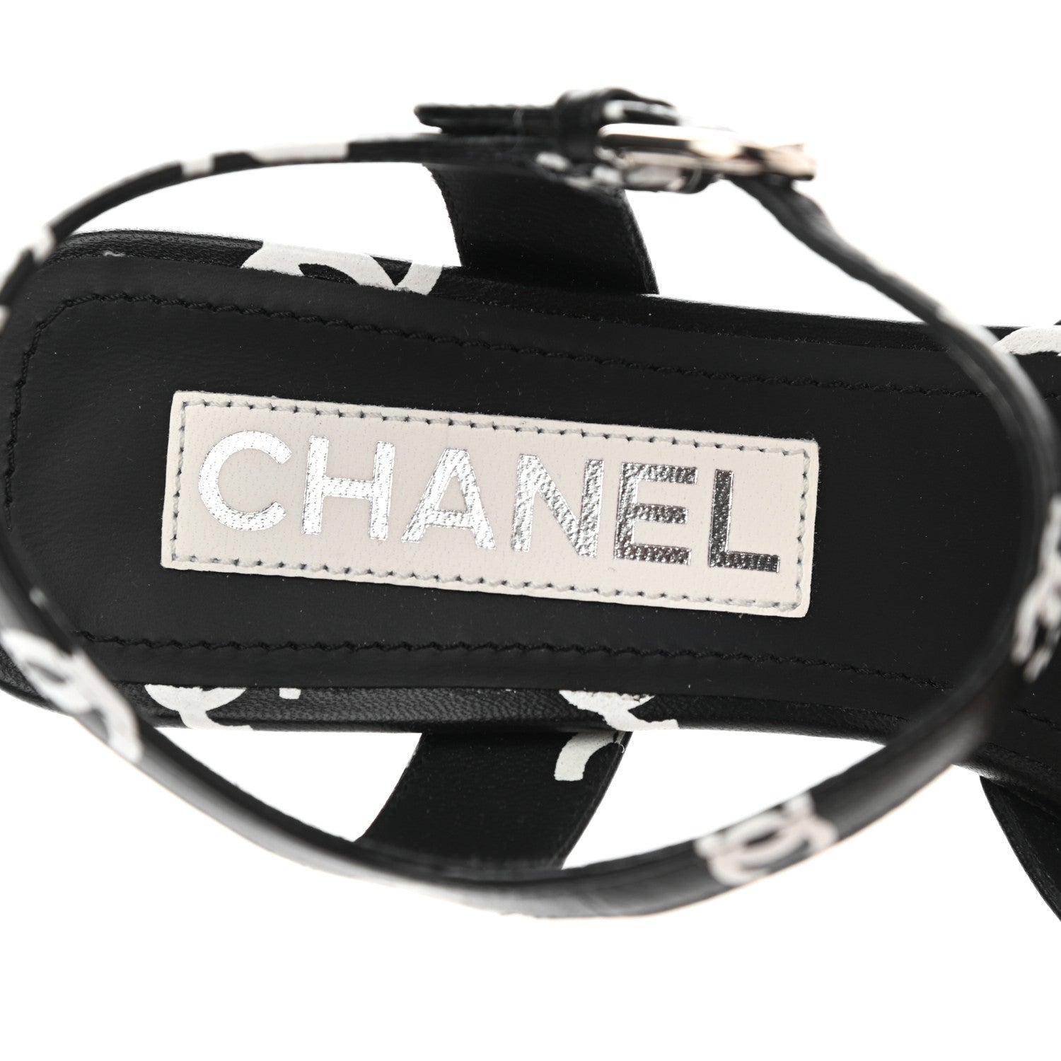 Chanel Printed Lambskin CC Sandals 36 Black White 7 of 10