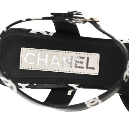 Chanel Printed Lambskin CC Sandals 36 Black White 7 of 10
