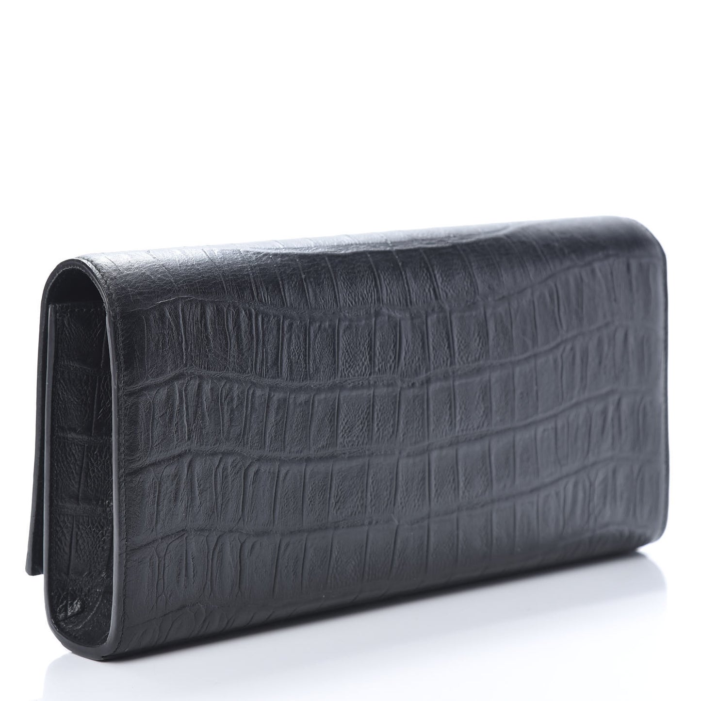 Calfskin Crocodile Embossed Classic Monogram Tassel Clutch Black