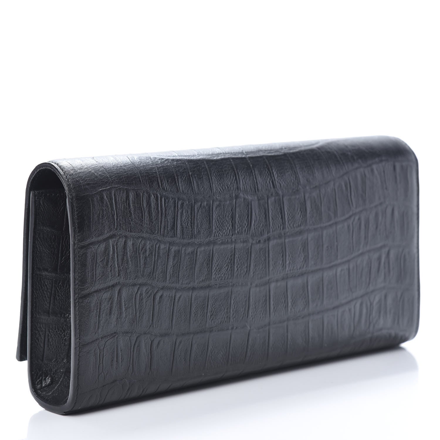 Saint Laurent Calfskin Crocodile Embossed Classic Monogram Tassel Clutch Black 3 of 11