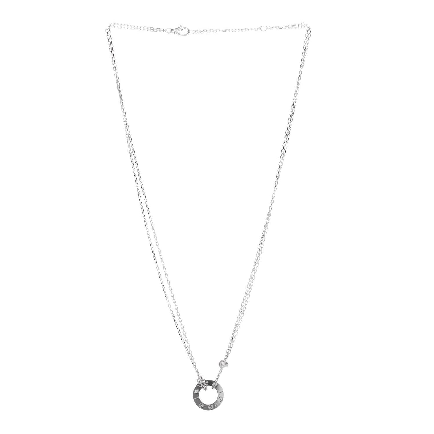18K White Gold 2 Diamond LOVE Necklace