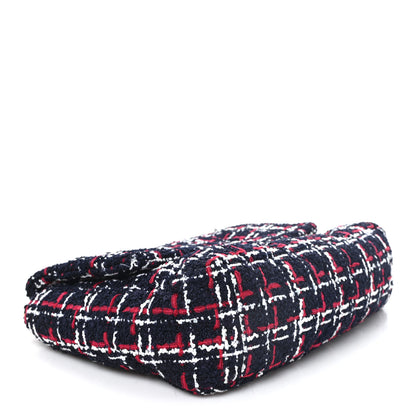 Chanel Tweed Quilted Large Chanel 19 Flap Navy Blue White Red 4 of 12