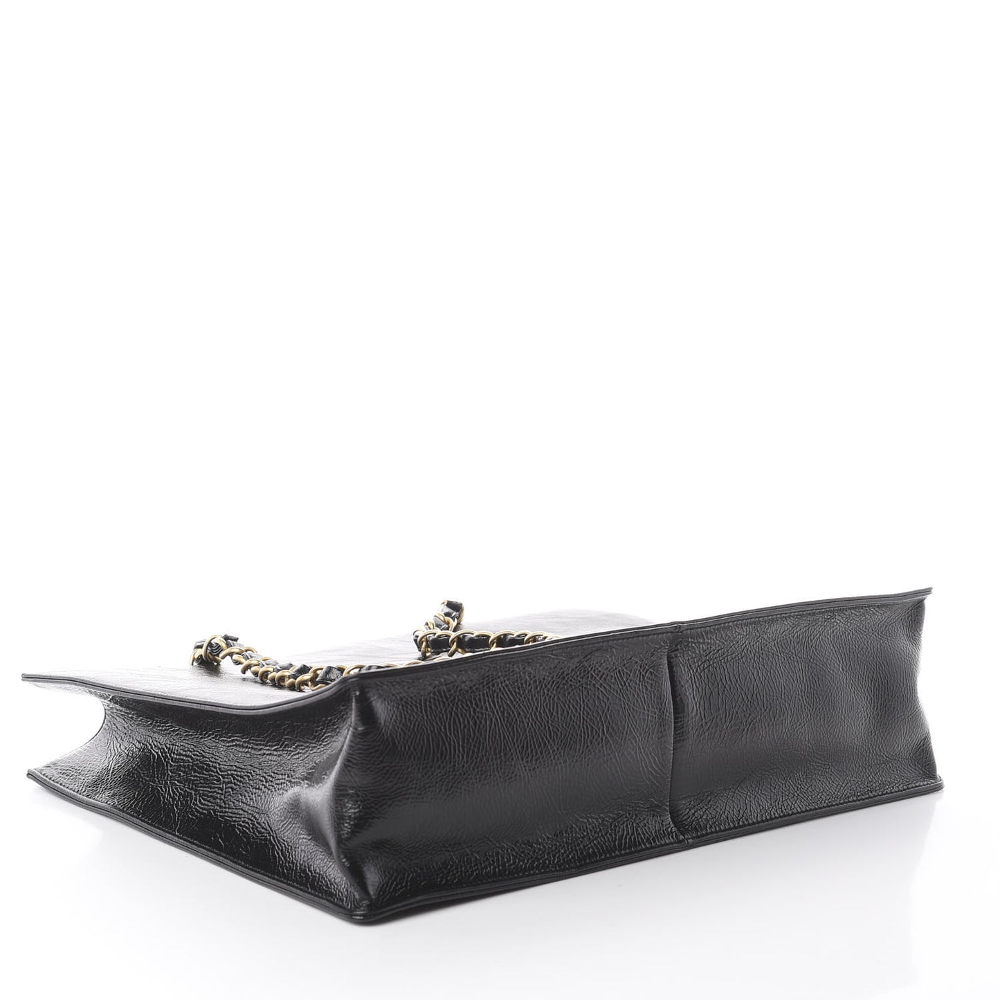 Shiny Aged Calfskin Shopping Bag Black