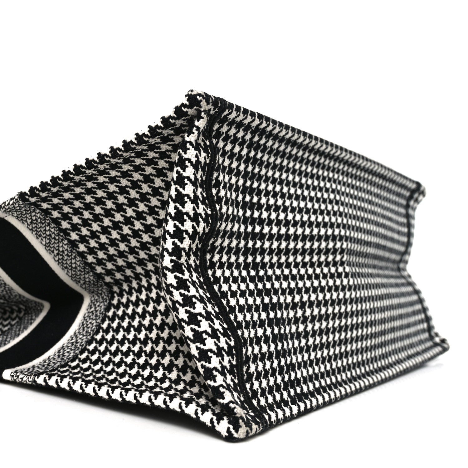 Christian Dior Canvas Houndstooth Embroidered Book Tote Black White 8 of 11