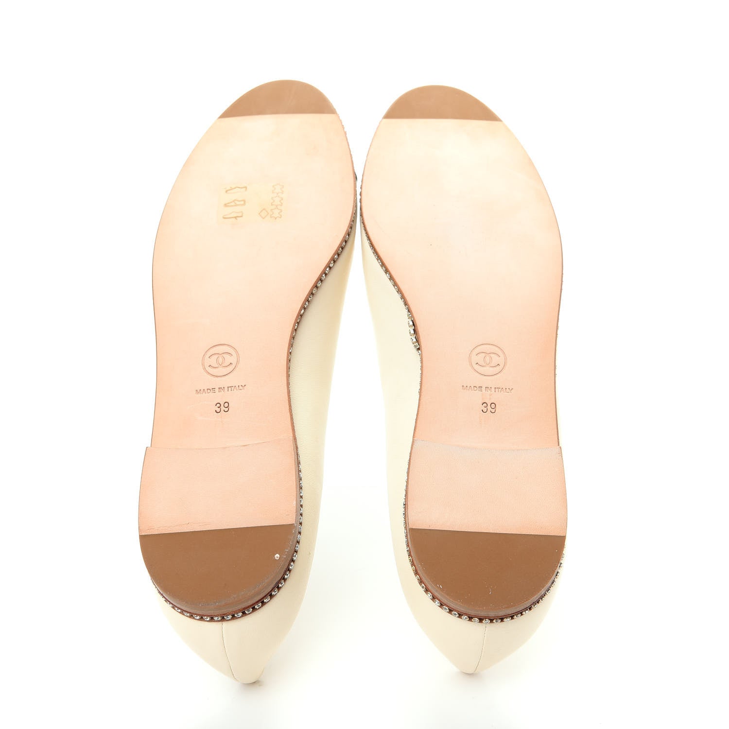 Chanel Patent Lambskin Crystal CC Cap Toe Ballerina Flats 39 Beige Black 6 of 11