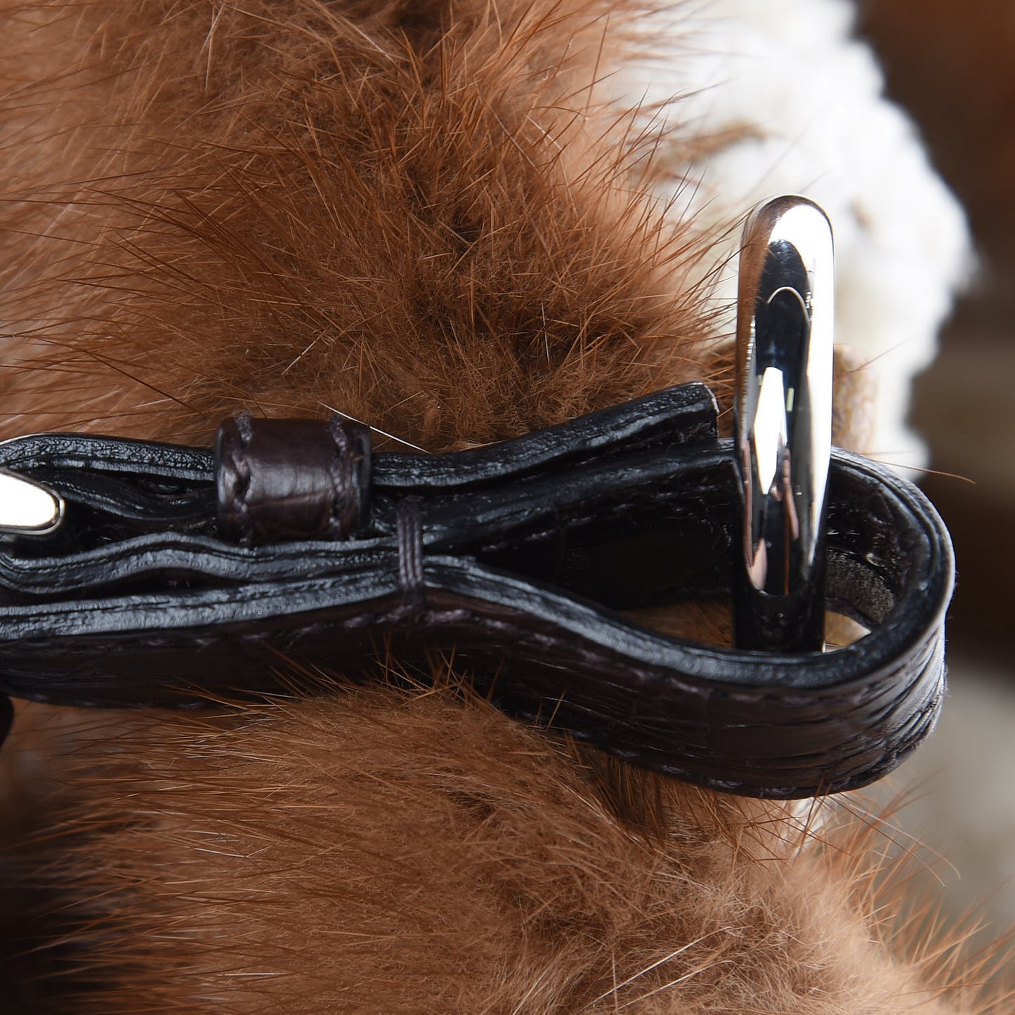 Suede Shearling Mink Fur Crocodile Shoulder Bag Brown