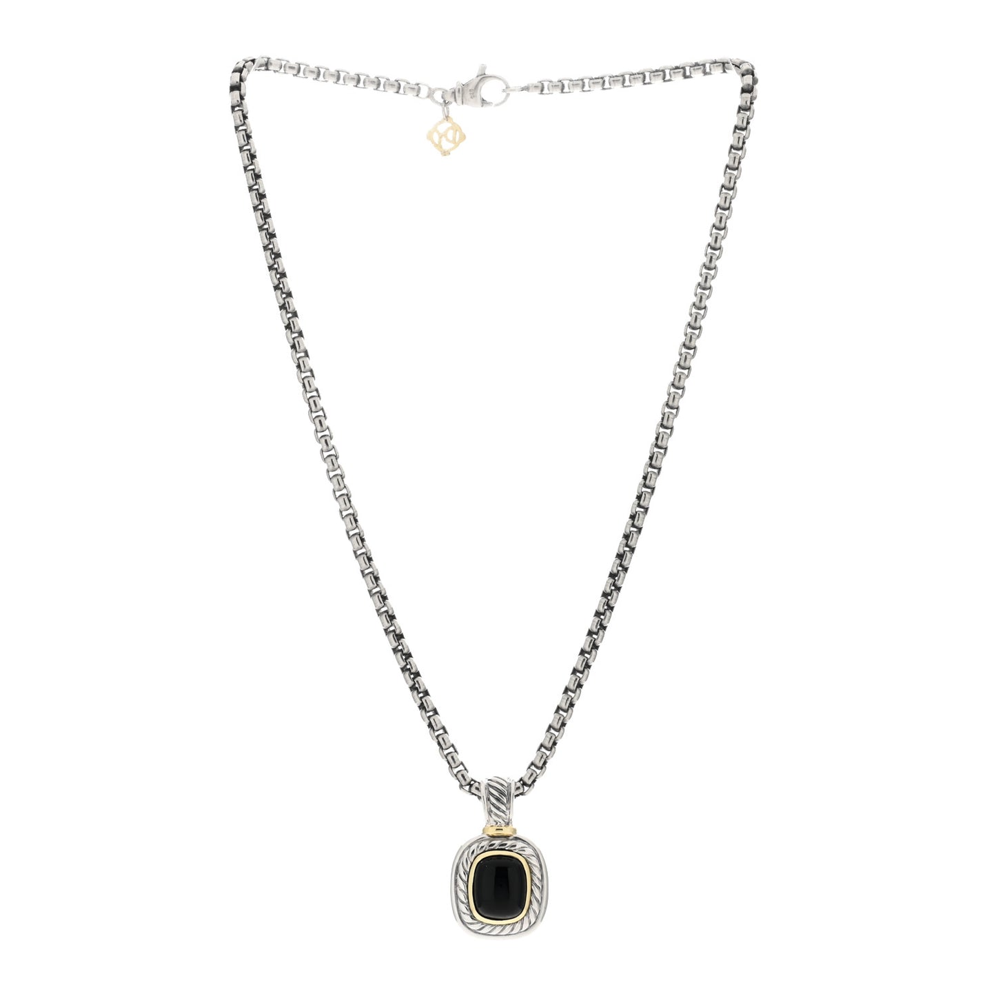 Sterling Silver 14K Yellow Gold Black Onyx 12mm Albion Enhancer Pendant Necklace