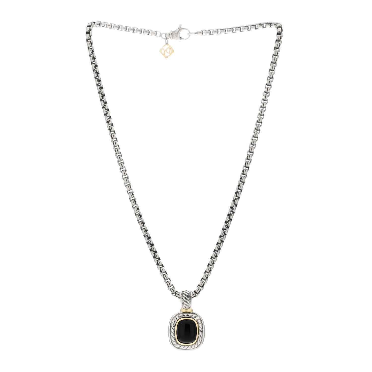 David Yurman Sterling Silver 14K Yellow Gold Black Onyx 12mm Albion Enhancer Pendant Necklace 2 of 4