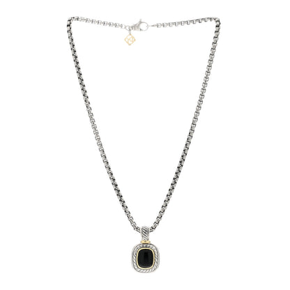 David Yurman Sterling Silver 14K Yellow Gold Black Onyx 12mm Albion Enhancer Pendant Necklace 2 of 4