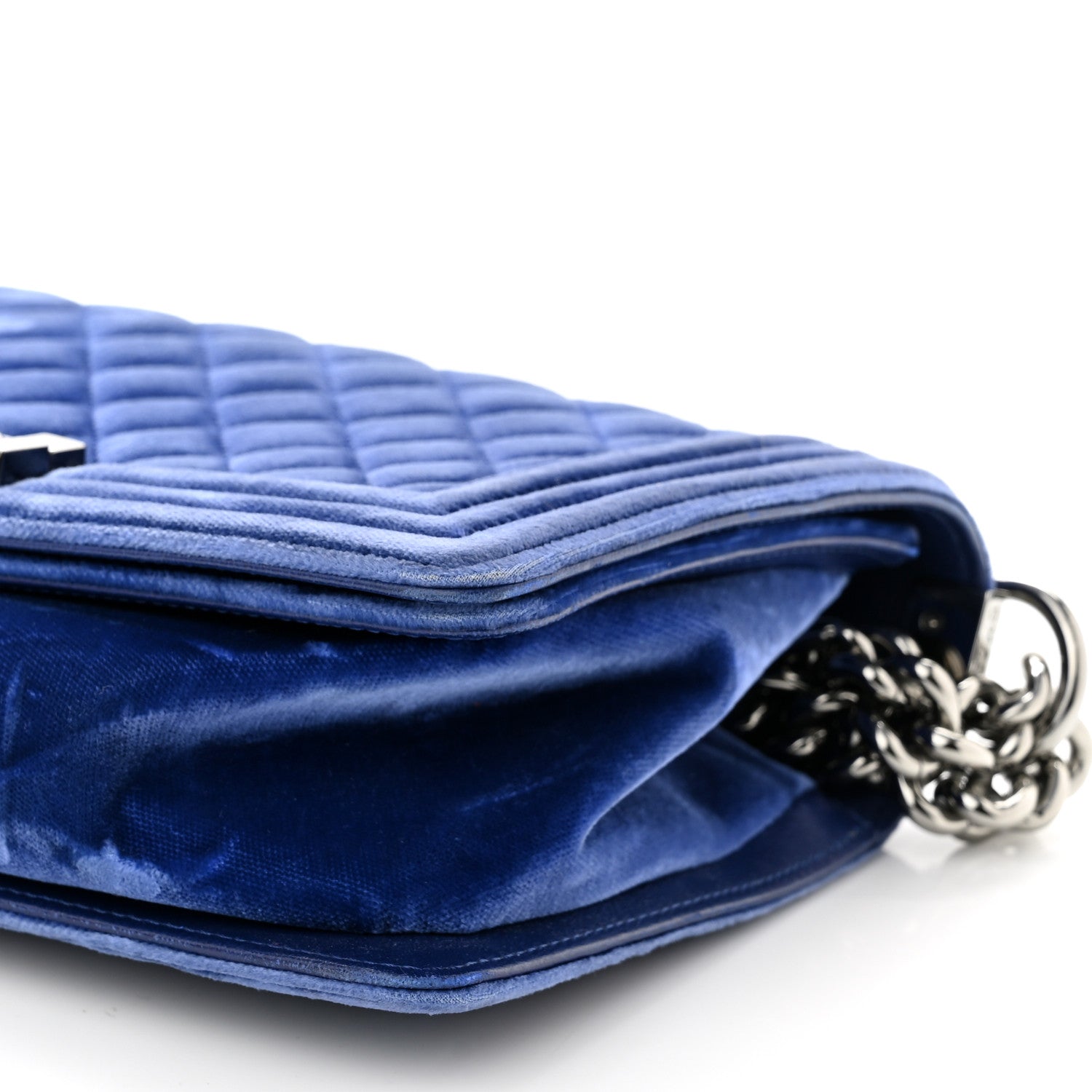Chanel Velvet Quilted Medium Boy Flap Blue 10 of 13