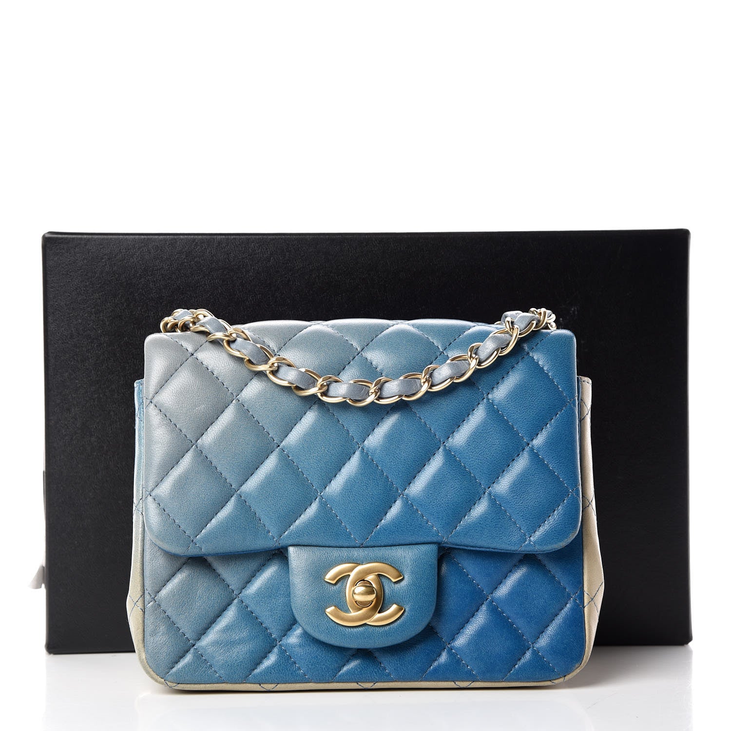 Chanel Lambskin Degrade Quilted Mini Square Flap Light Blue 16 of 16