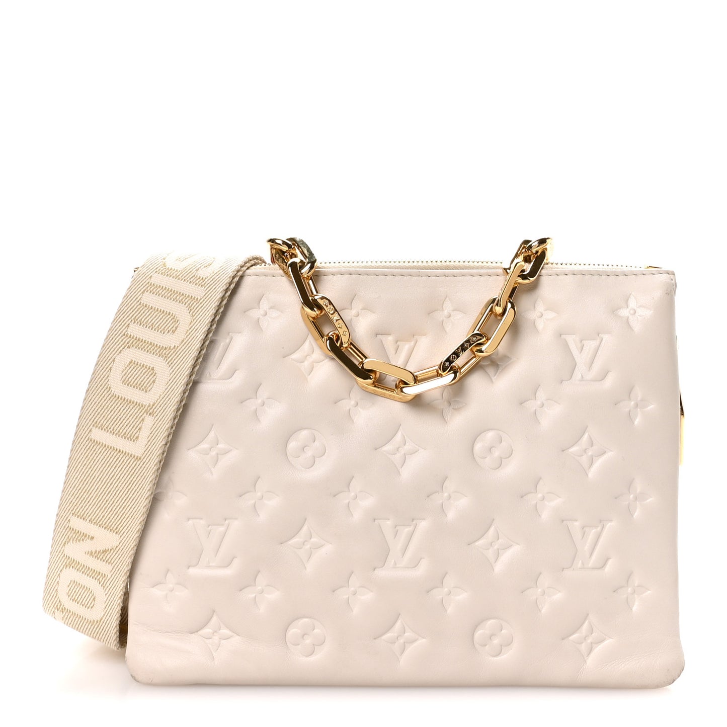Lambskin Embossed Monogram Coussin PM Cream