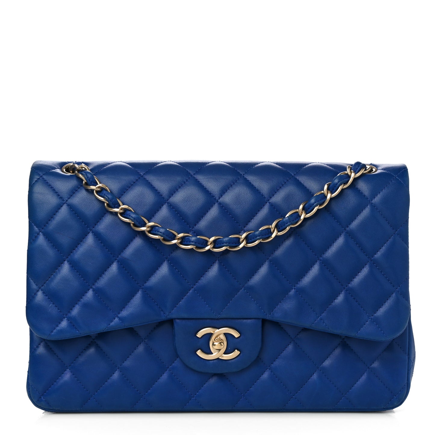Lambskin Quilted Jumbo Double Flap Blue