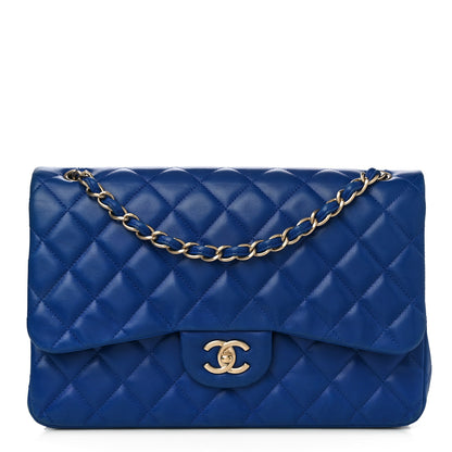 Chanel Lambskin Quilted Jumbo Double Flap Blue 1 of 14