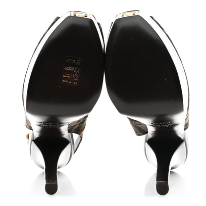 Fendi Zucca Slingback Platform Peep Toe Pumps 37.5 Tobacco Black 6 of 8