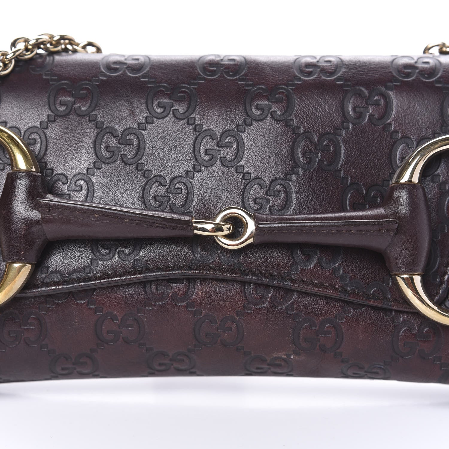 Gucci Guccissima Small Horsebit Chain Clutch Chocolate 14 of 14
