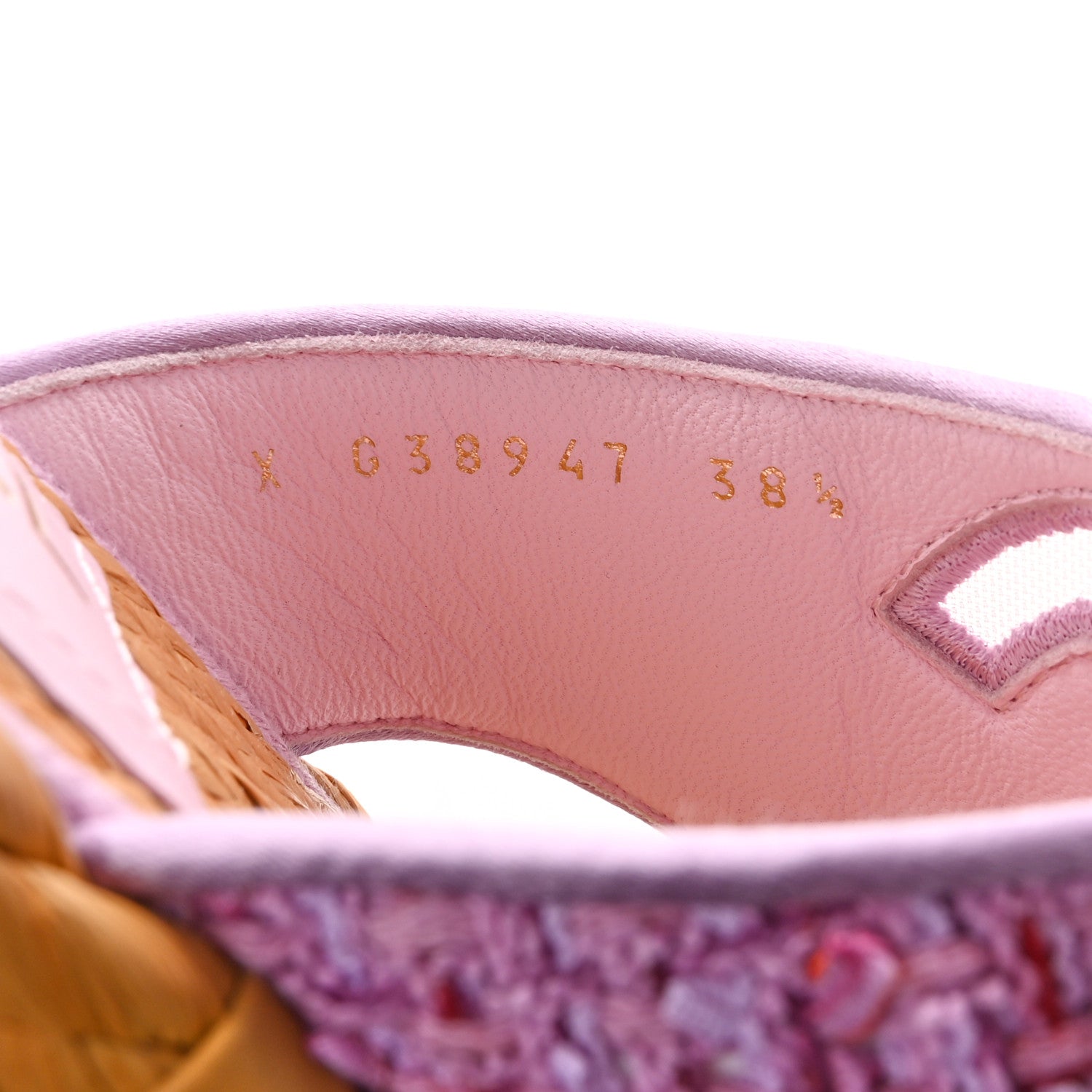 Chanel Tweed Mesh Satin CC Thong Sandals 38.5 Light Purple Pink Red 9 of 9