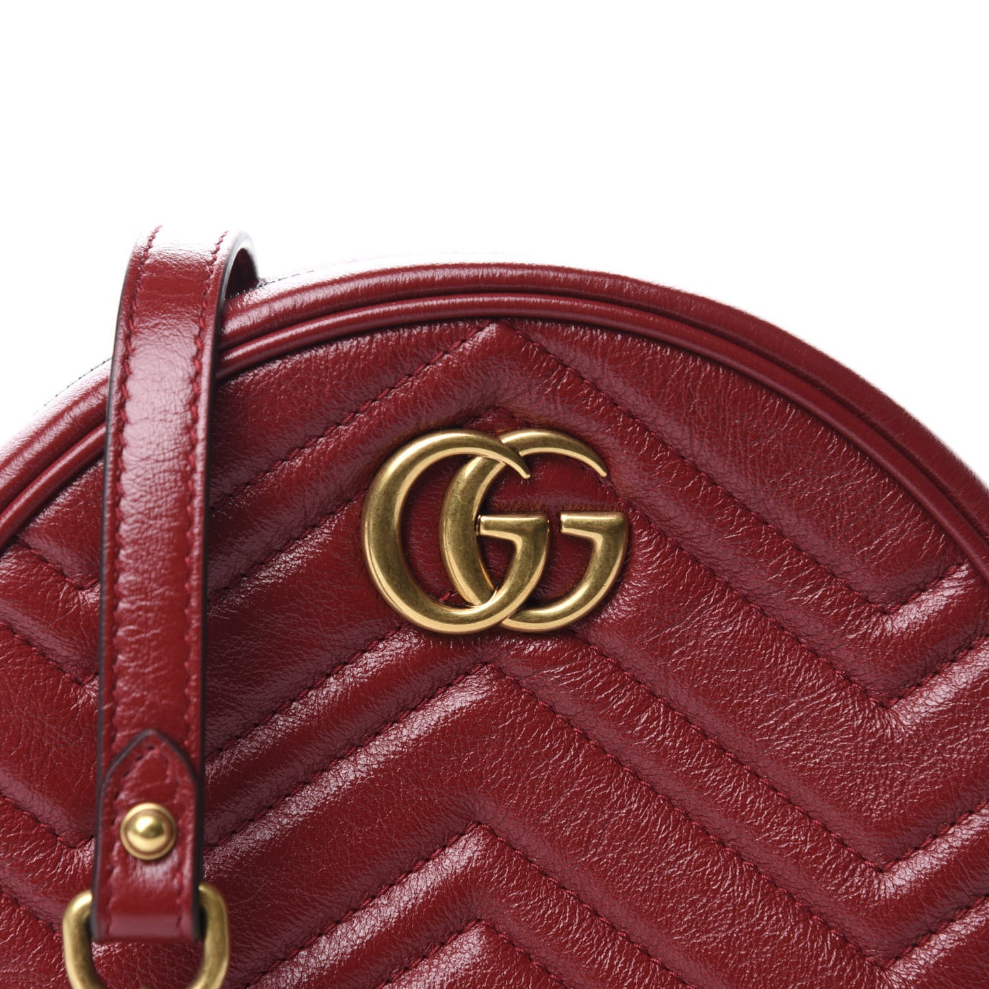 Glazed Calfskin Matelasse Heart Mini GG Marmont Round Shoulder Bag Romantic Cerise
