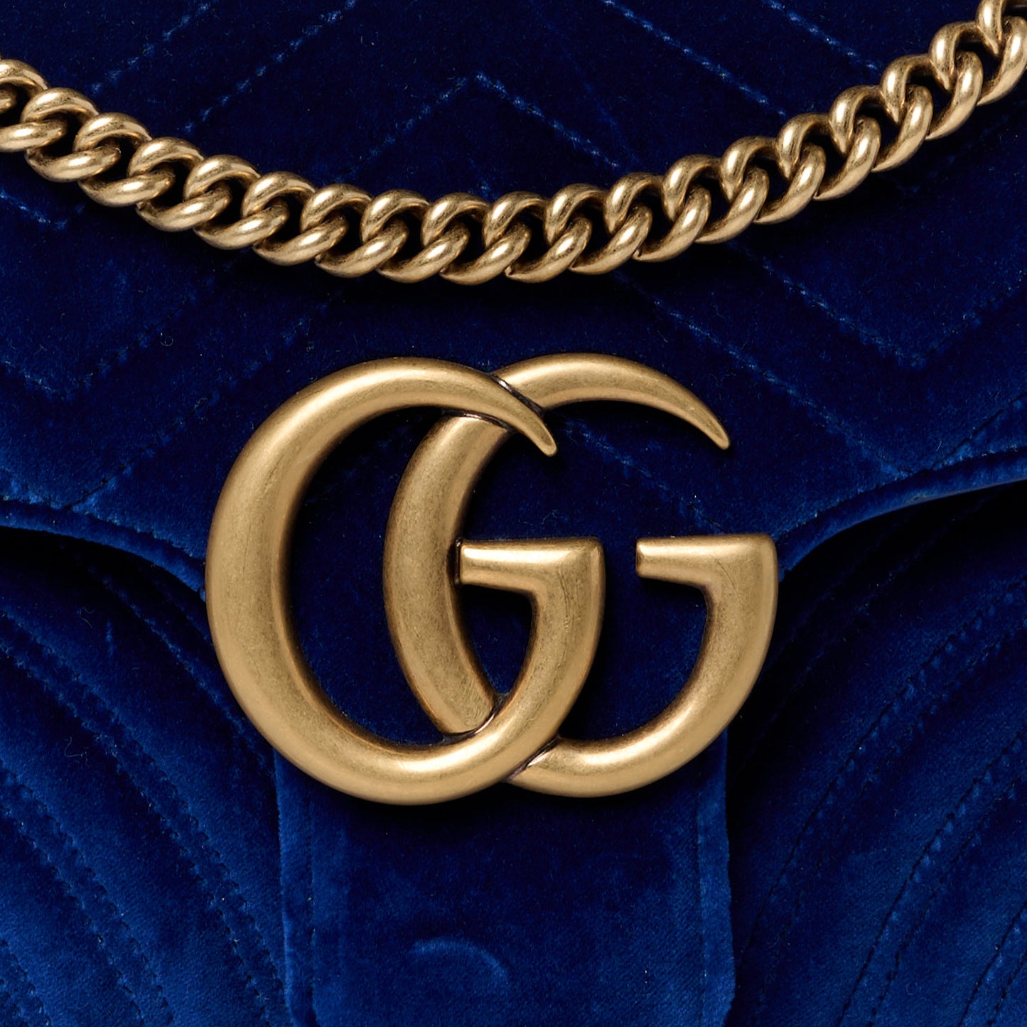 Velvet Matelasse Medium GG Marmont Shoulder Bag Cobalt Blue