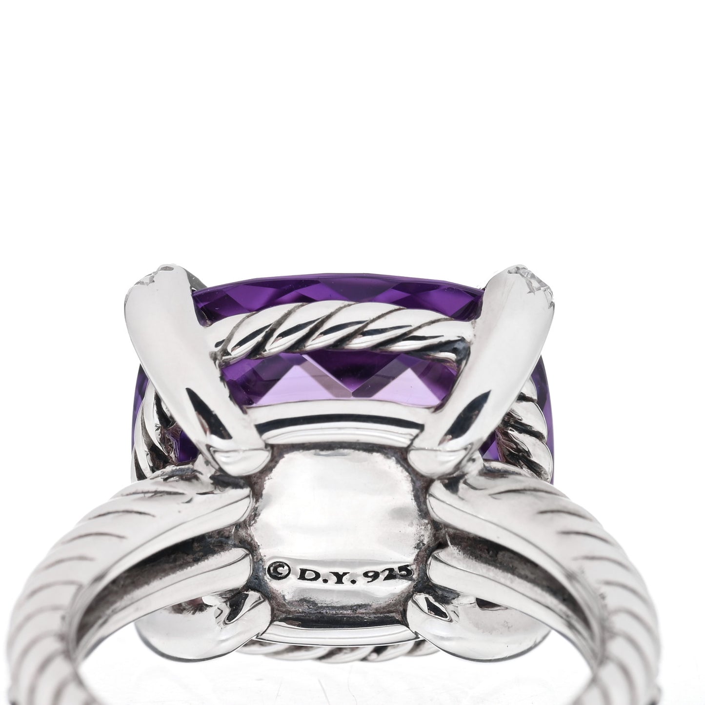 Sterling Silver Diamond Amethyst 14mm Chatelaine Ring 52 6