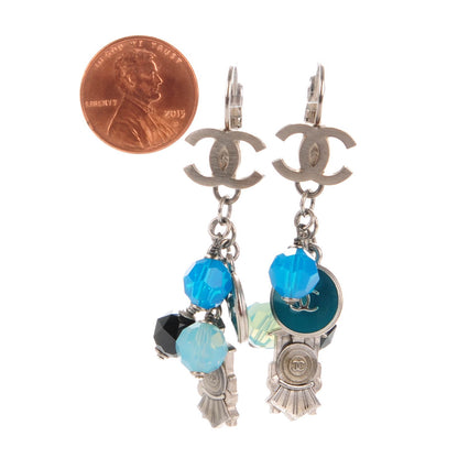 Chanel Bead CC Dangle Earrings Silver Blue 2 of 5