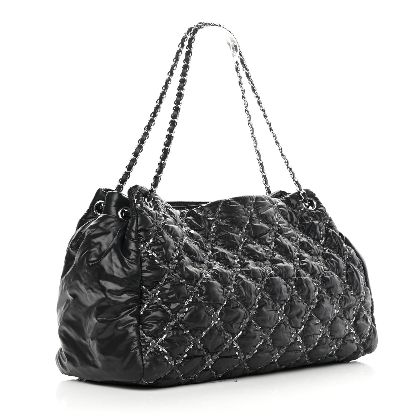 Nylon Quilted Tweed Stitch Bubble Tote Black
