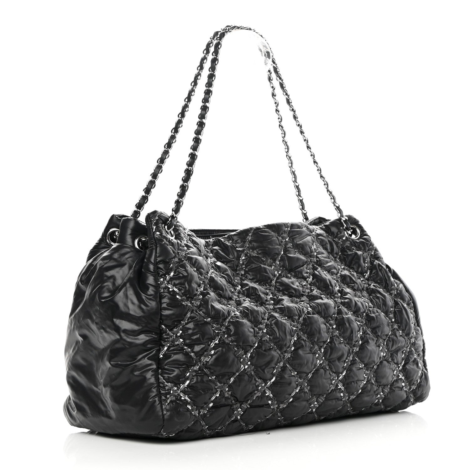 Chanel Nylon Quilted Tweed Stitch Bubble Tote Black 3 of 14