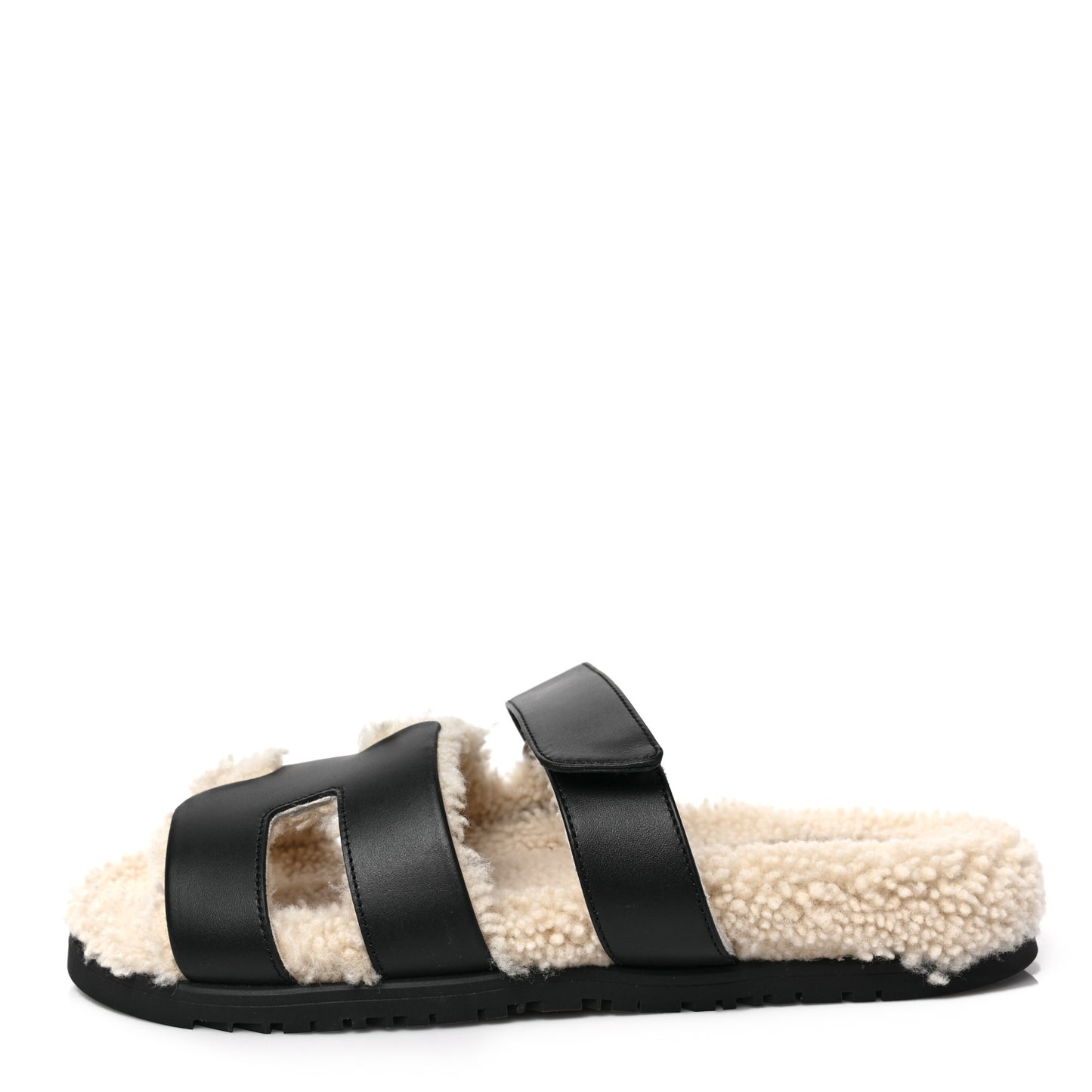 Calfskin Woolskin Womens Chypre Sandals 40 Black Ecru